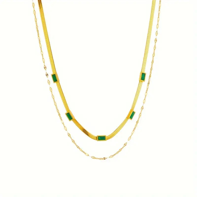 Κολιέ Sorella Gem Διπλής Στρώσης Ρετρό Χρυσό