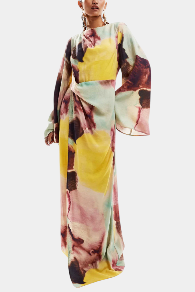 Dana | Vestido Maxi con Estampado de Acuarela | Frontal Torcido