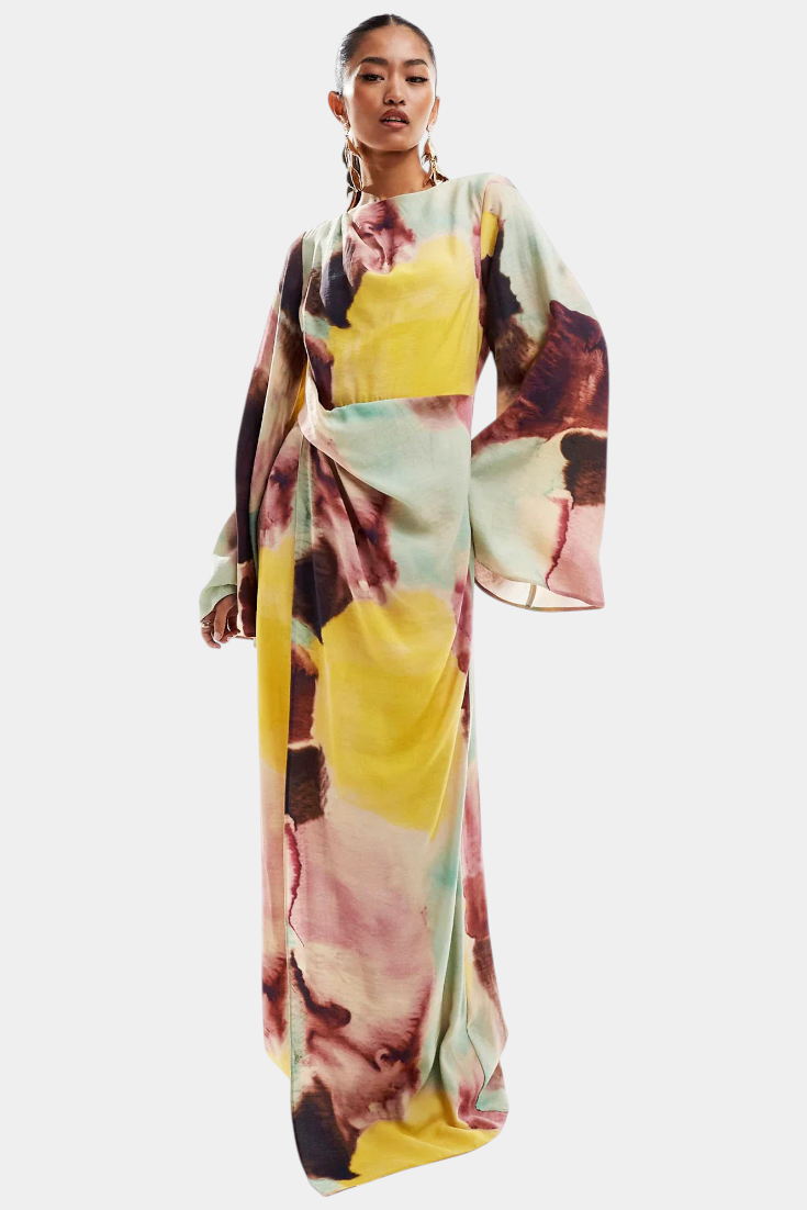 Dana | Vestido Maxi con Estampado de Acuarela | Frontal Torcido