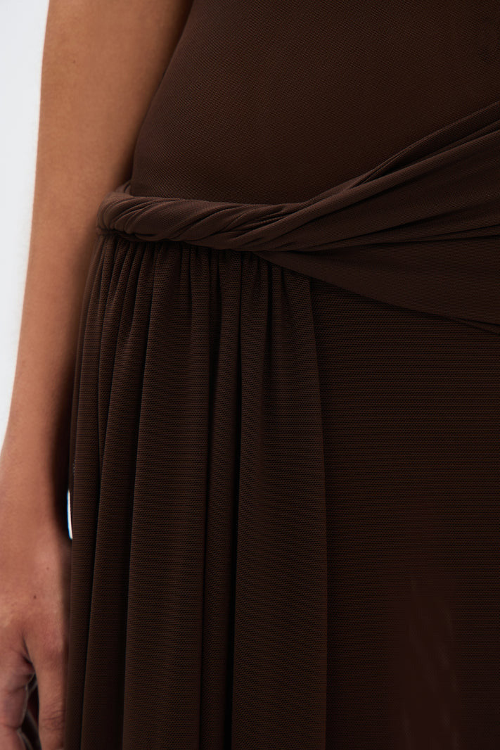 Eranda Vestido Maxi de Malla | Drapada Off-Shoulder