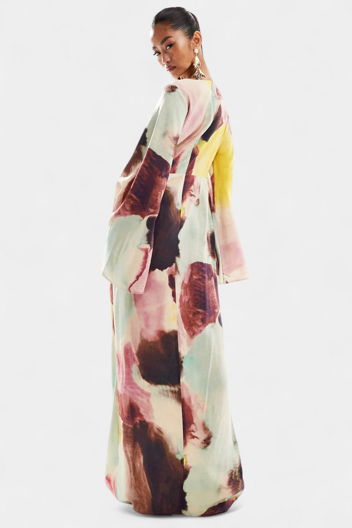 Dana | Vestido Maxi con Estampado de Acuarela | Frontal Torcido