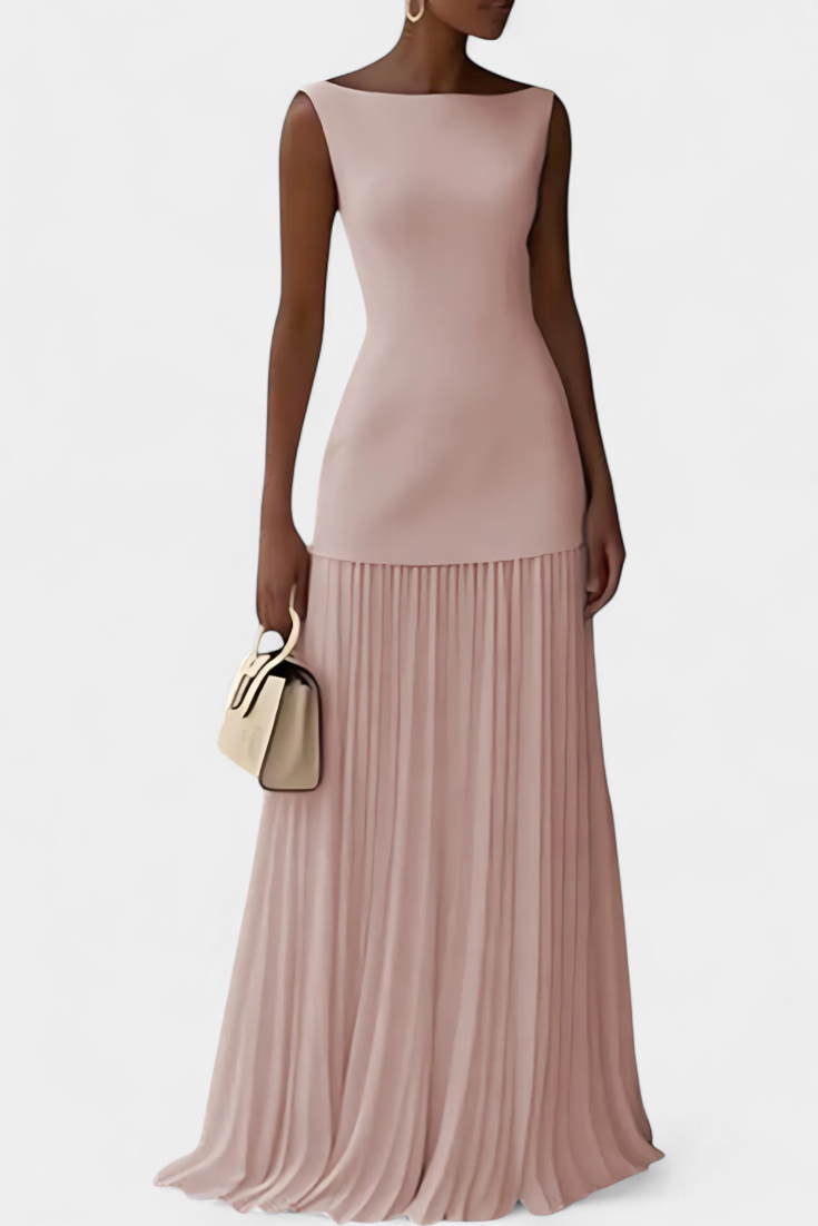 Silvana | Vestido de Noche Maxi de Gasa con Pliegues