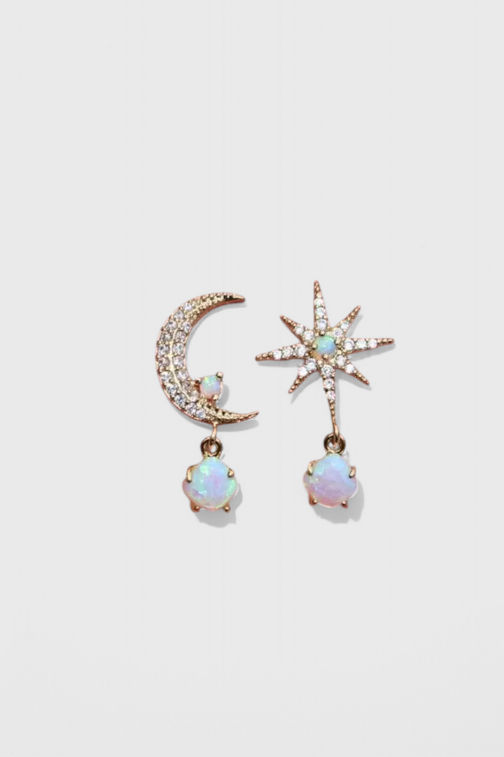 Σκουλαρίκια με φεγγάρι και αστέρι από χρυσό