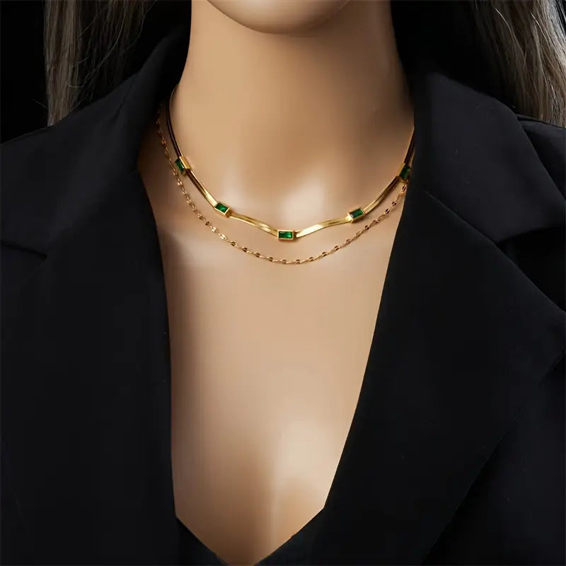 Κολιέ Sorella Gem Διπλής Στρώσης Ρετρό Χρυσό
