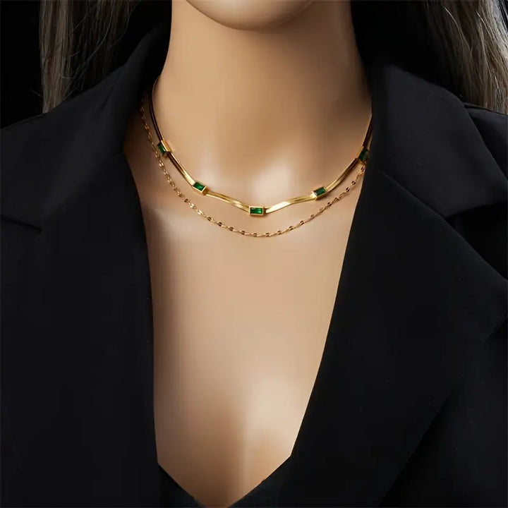 Κολιέ Sorella Gem Διπλής Στρώσης Ρετρό Χρυσό