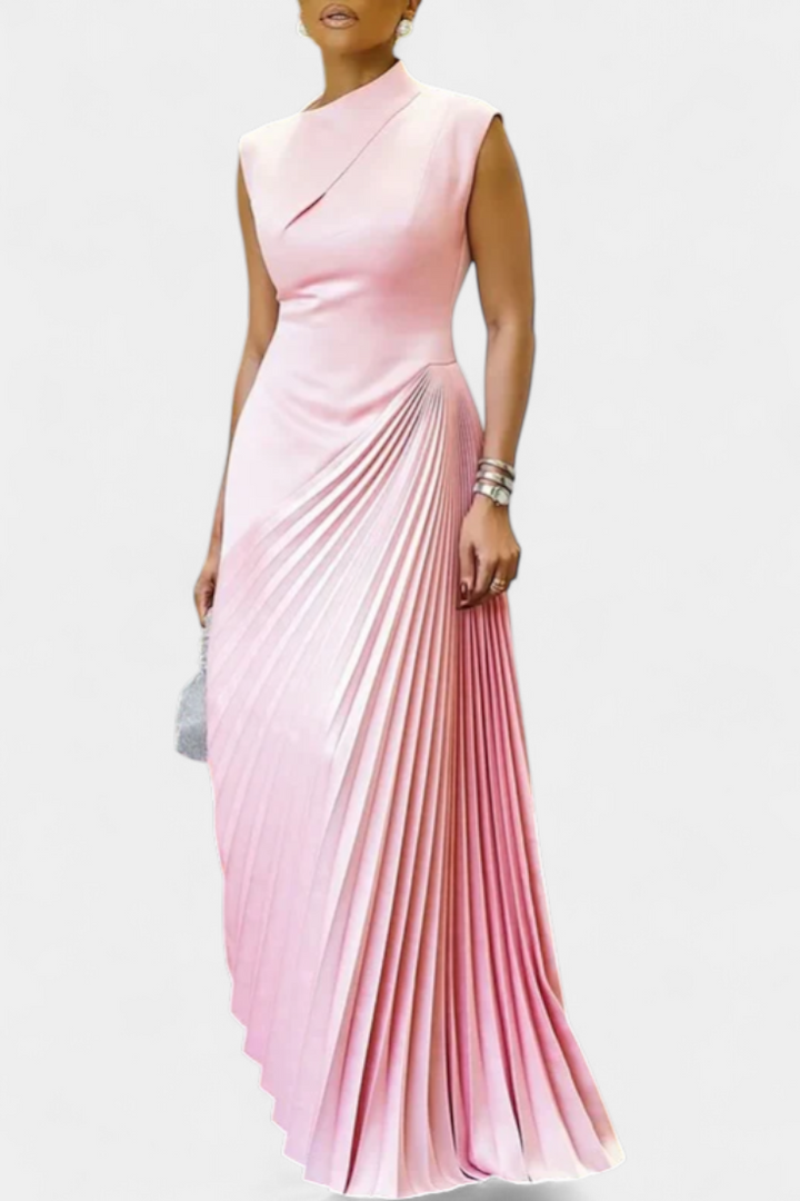 Elyna Vestido Maxi Asimétrico | Sin Mangas | Con Cuello Mock