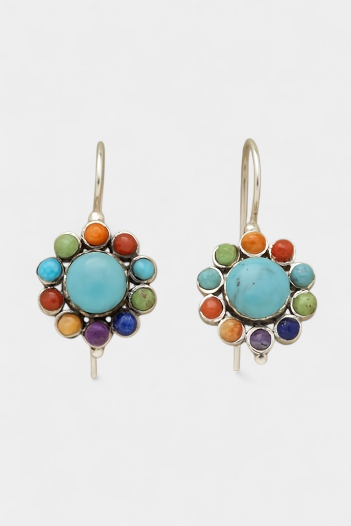 Πολύχρωμα στρογγυλά σκουλαρίκια με τιρκουάζ