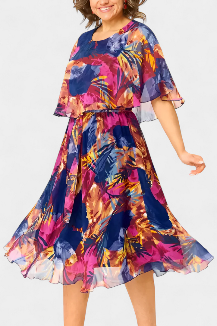 Ellerie | Vestido Tropical Fluido con Corte Holgado | Estampado Vibrante