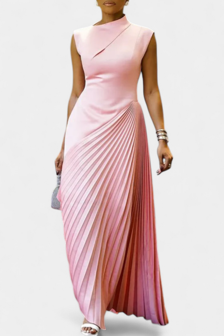 Elyna Vestido Maxi Asimétrico | Sin Mangas | Con Cuello Mock
