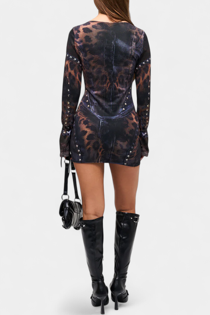 Tabea | Μίνι Φόρεμα με Καμπάνα Μανίκια | Στάμπα με Ψευδαίσθηση