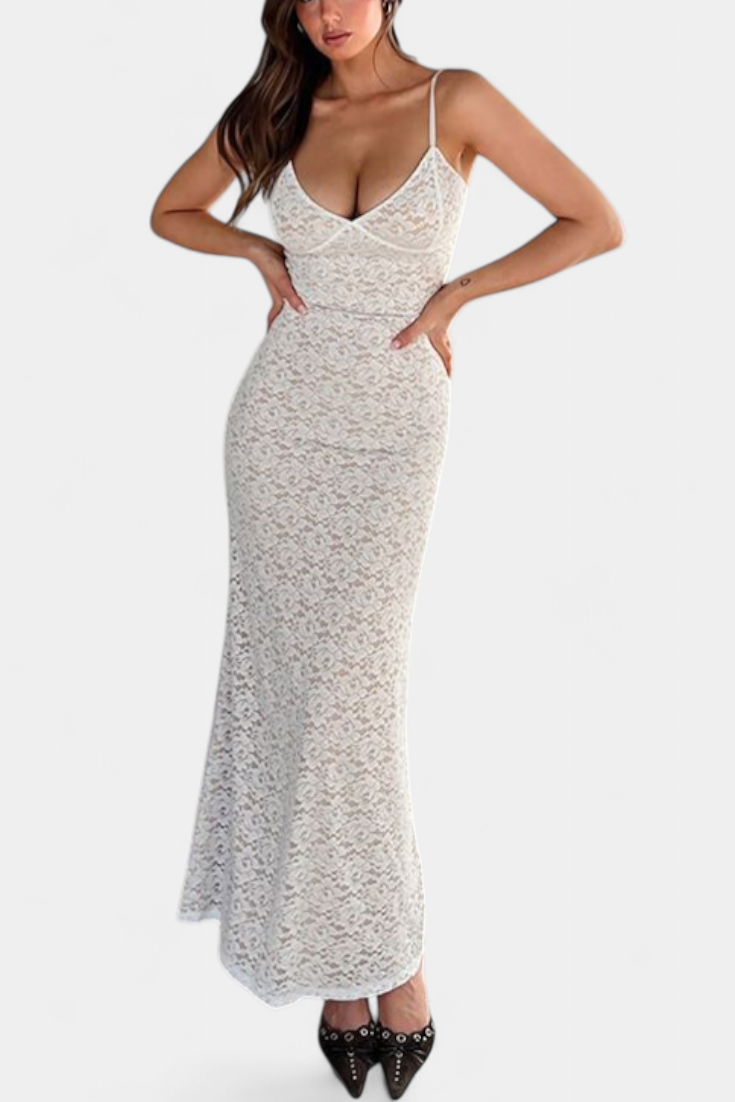 Lunara | Vestido de Encaje con Espalda Descubierta