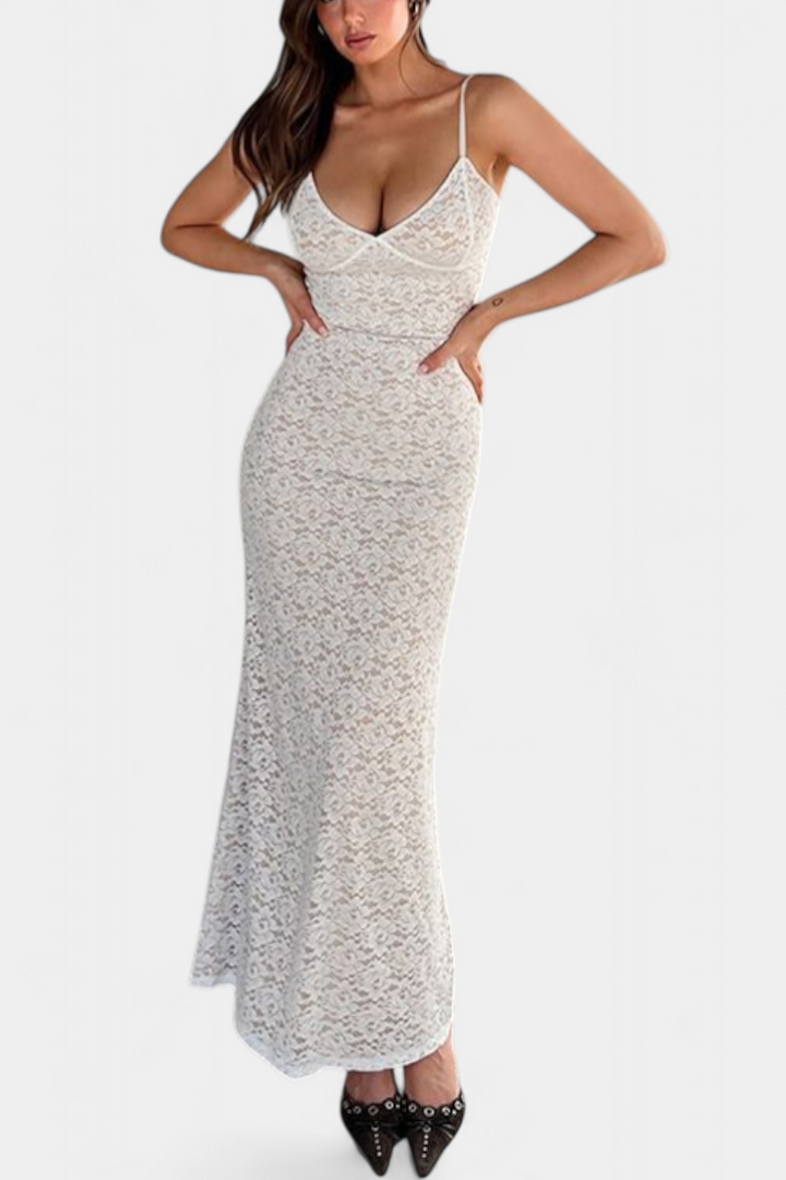 Lunara | Vestido de Encaje con Espalda Descubierta