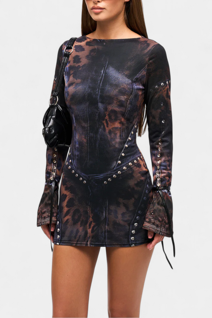 Tabea | Μίνι Φόρεμα με Καμπάνα Μανίκια | Στάμπα με Ψευδαίσθηση