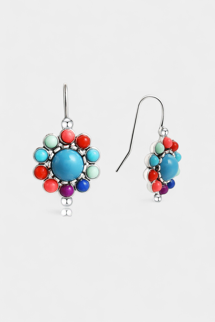 Πολύχρωμα στρογγυλά σκουλαρίκια με τιρκουάζ