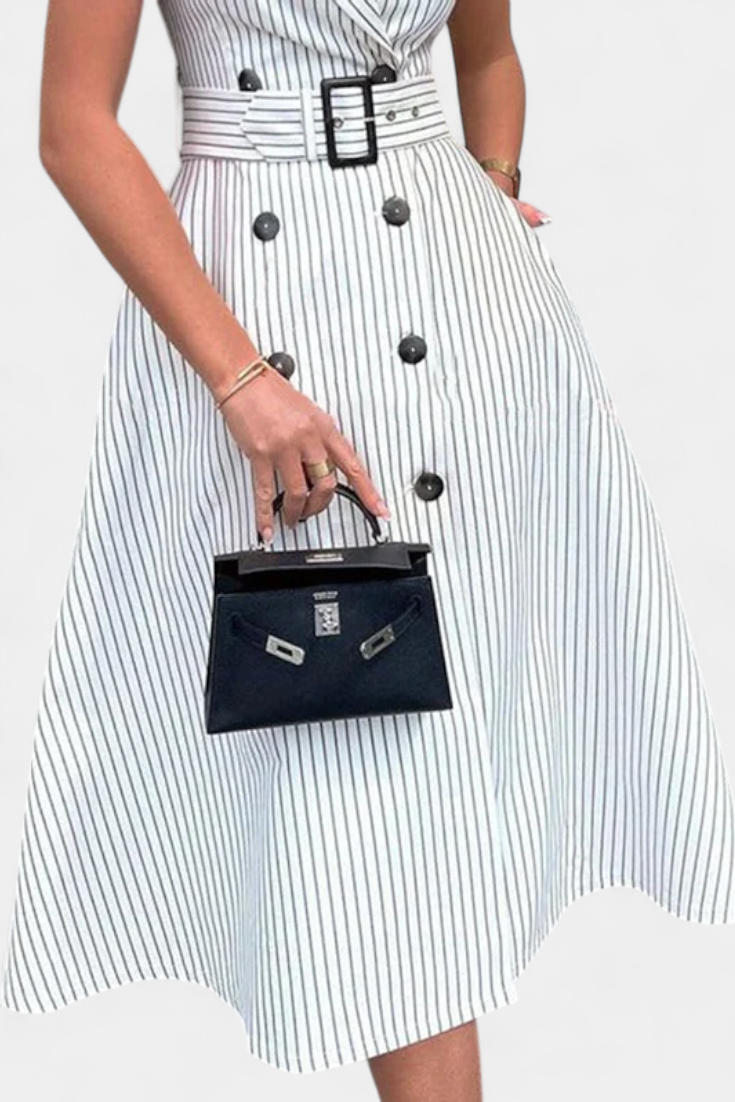 Diana Vestido Camisero Midi a Rayas | Cintura Anudada