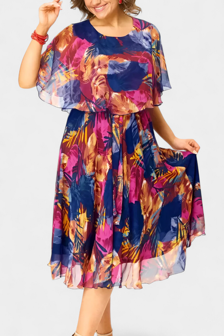 Ellerie | Vestido Tropical Fluido con Corte Holgado | Estampado Vibrante