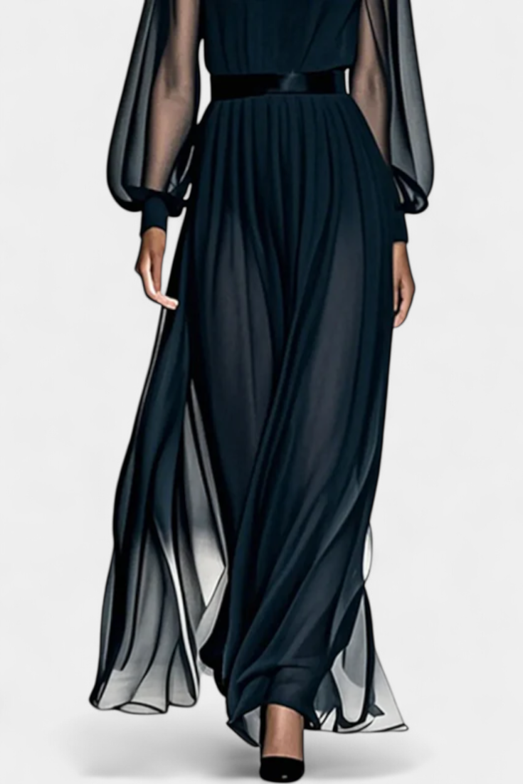 Aurelia | Vestido Maxi de Gasa Plisada con Transparencias