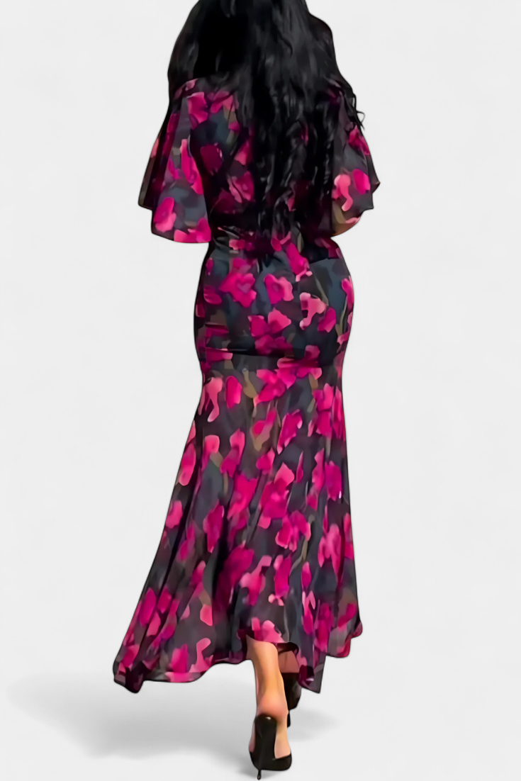 Sima | Vestido Cruzado Estampado con Escote en V | Mangas Acampanadas