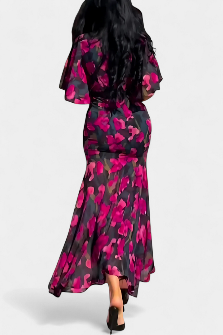 Sima | Vestido Cruzado Estampado con Escote en V | Mangas Acampanadas