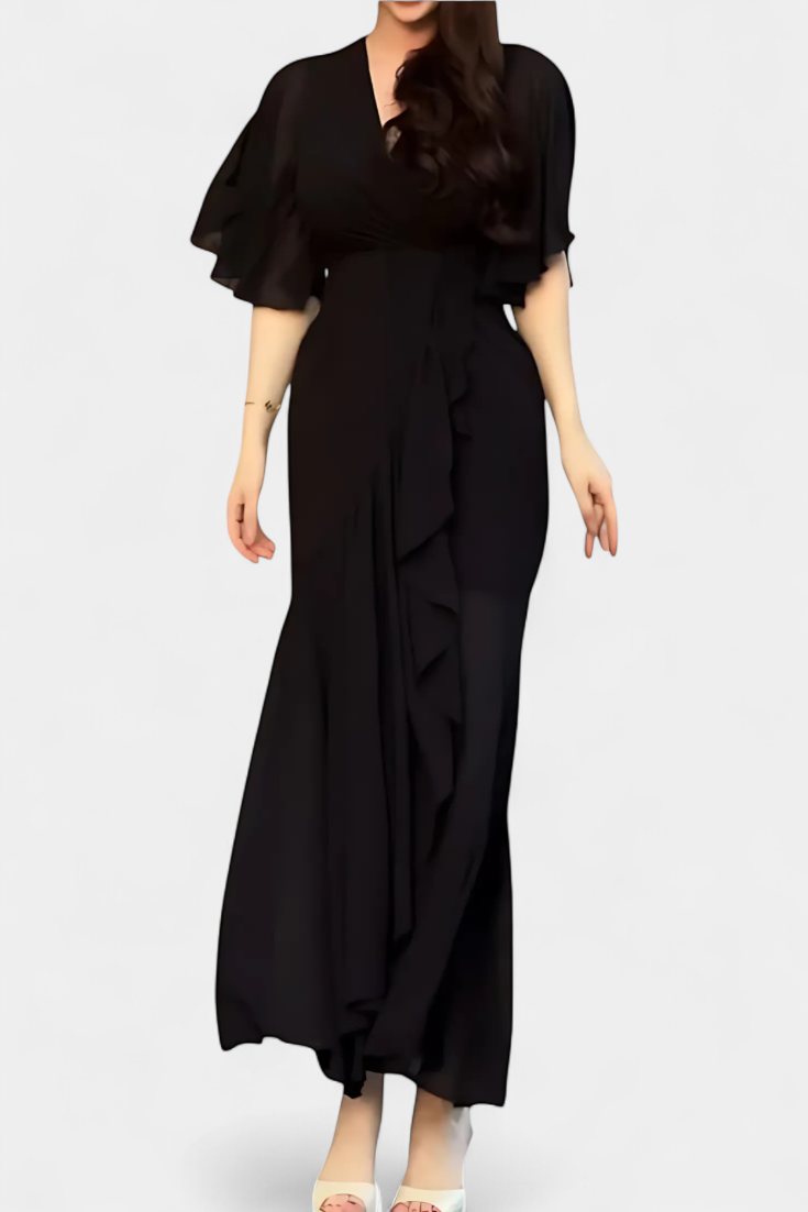 Sima | Vestido Cruzado Estampado con Escote en V | Mangas Acampanadas