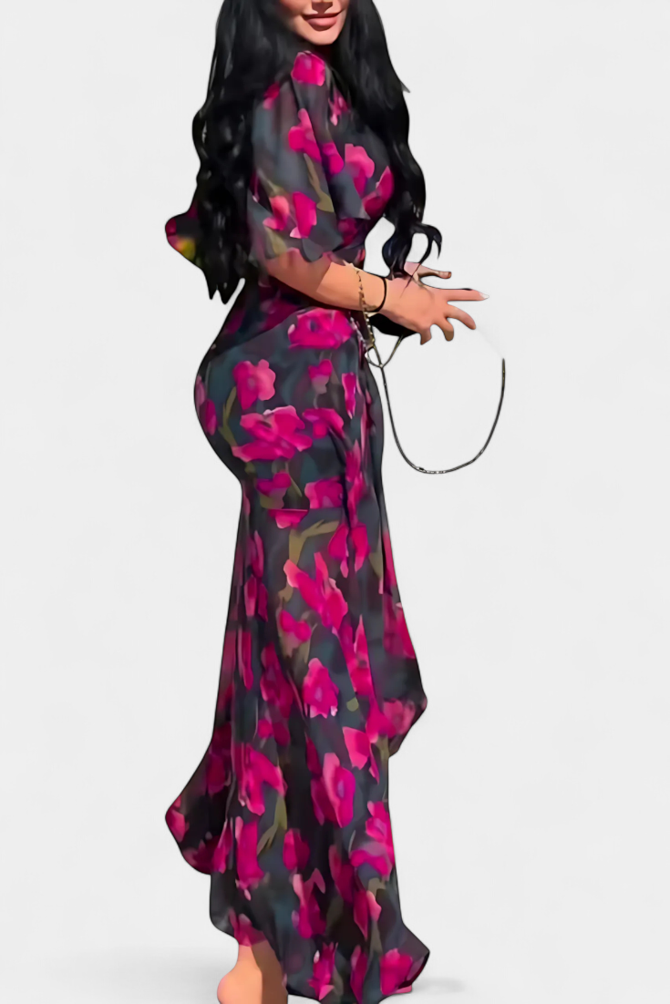 Sima | Vestido Cruzado Estampado con Escote en V | Mangas Acampanadas