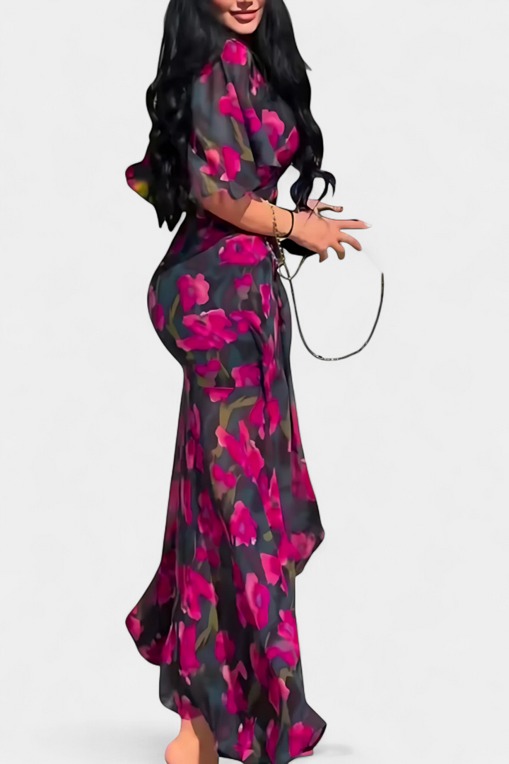 Sima | Vestido Cruzado Estampado con Escote en V | Mangas Acampanadas