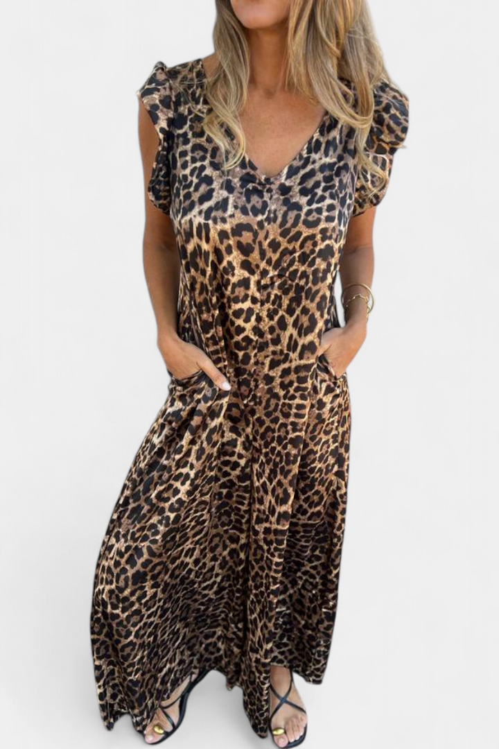 Isela | Ολόσωμη φόρμα Leopard με V λαιμόκοψη