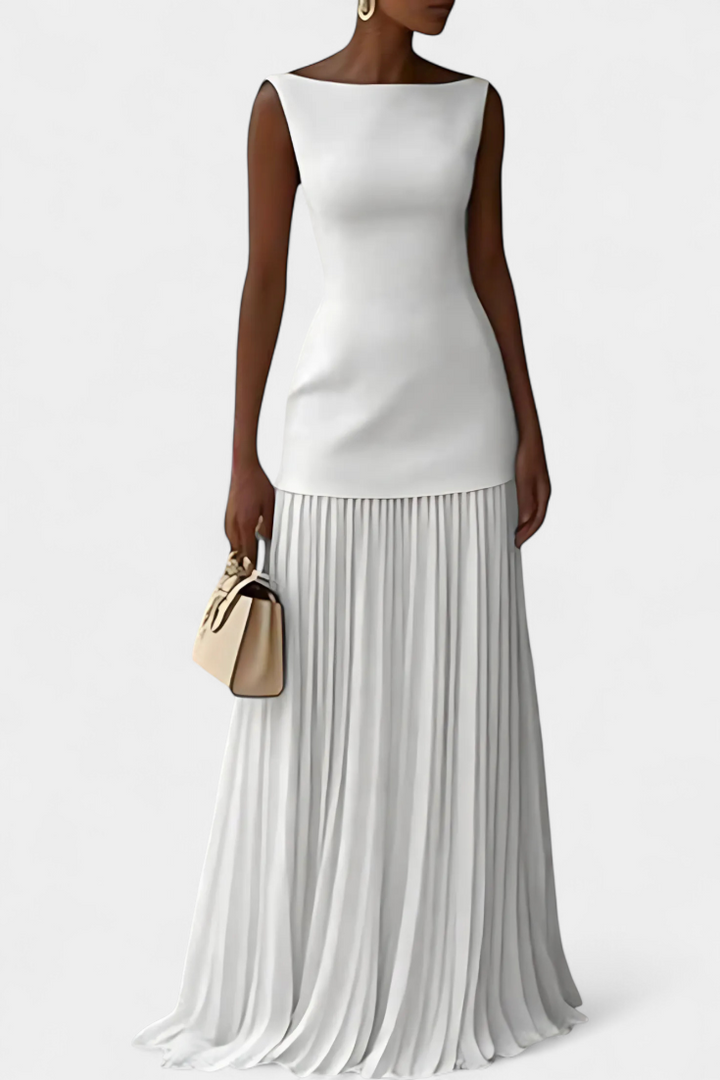 Silvana | Vestido de Noche Maxi de Gasa con Pliegues