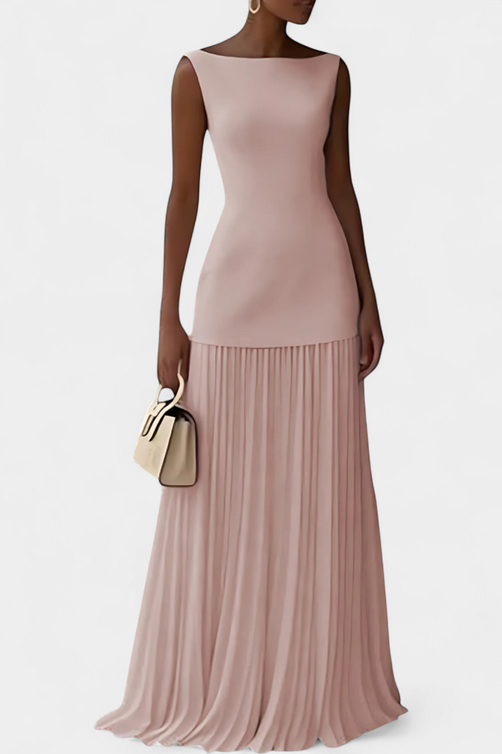 Silvana | Vestido de Noche Maxi de Gasa con Pliegues