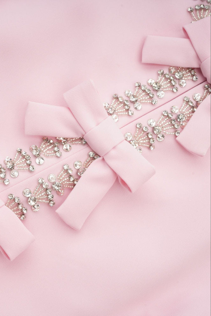 Linda Vestido Midi Acampanado | Lazo de Cristal | Detalles Elegantes