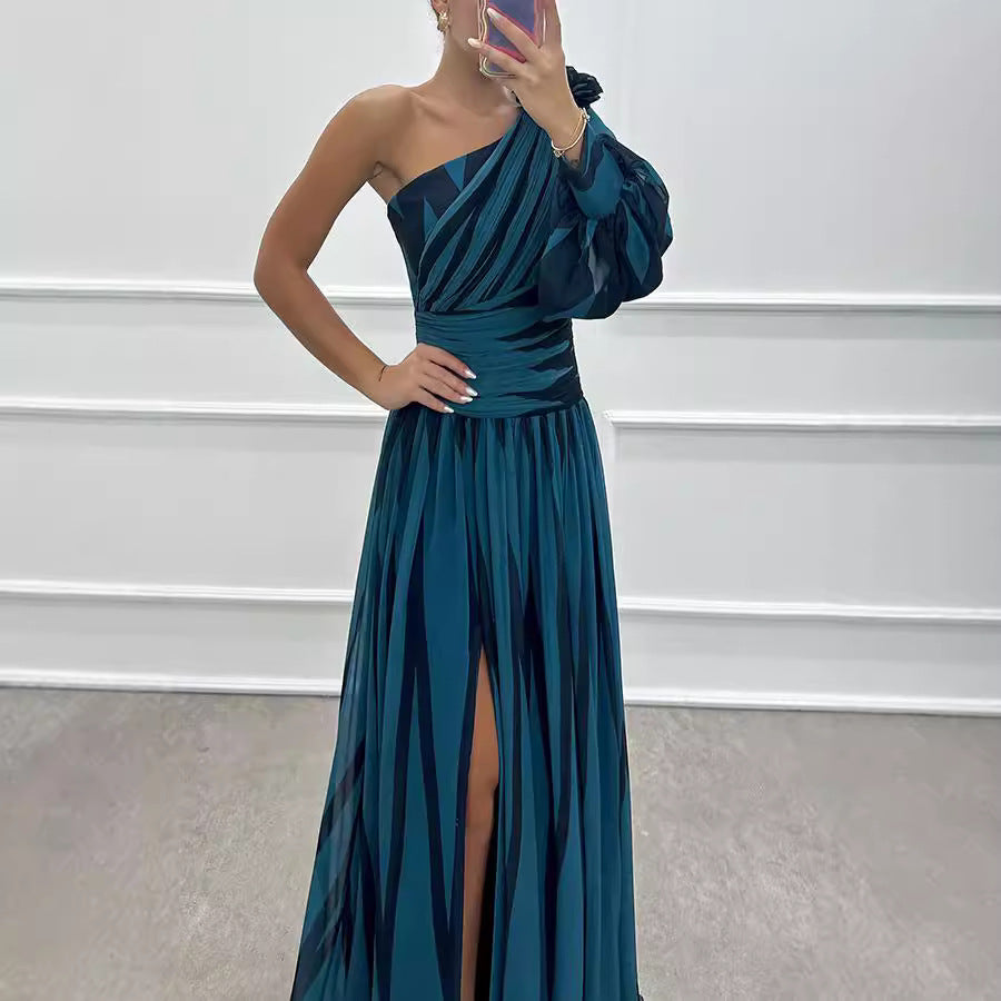 Noralie – Vestido de noche asimétrico con pliegues elegantes