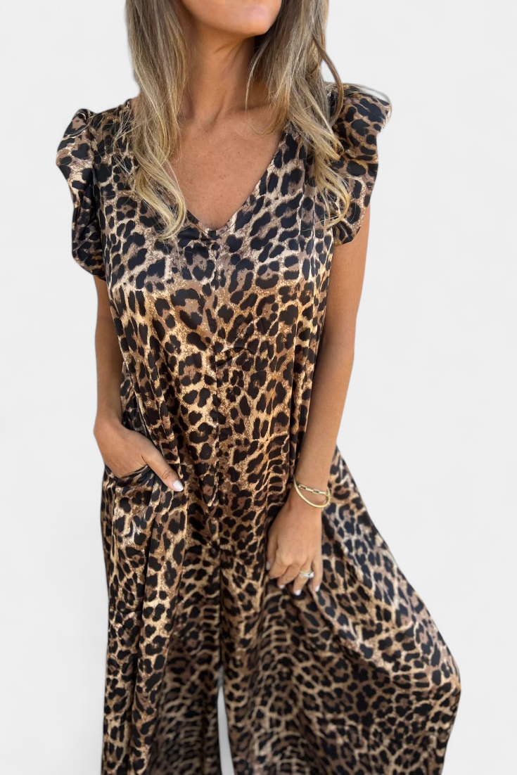 Isela | Ολόσωμη φόρμα Leopard με V λαιμόκοψη
