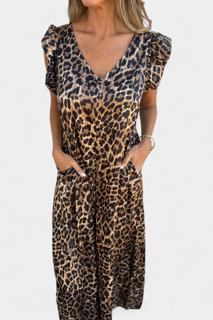 Isela | Ολόσωμη φόρμα Leopard με V λαιμόκοψη