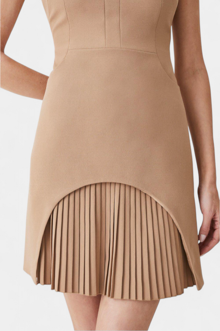 Karen Vestido Mini | Cuello Alto | Detalle Plisado