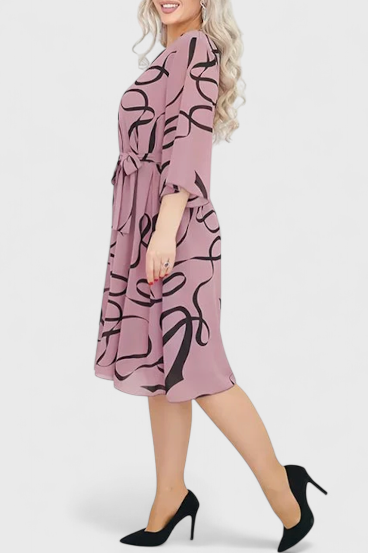 Amelie Midi Dress | Printed with Belt | Versatile Cut