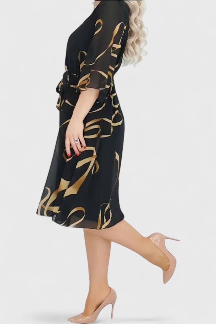 Amelie Midi Dress | Printed with Belt | Versatile Cut