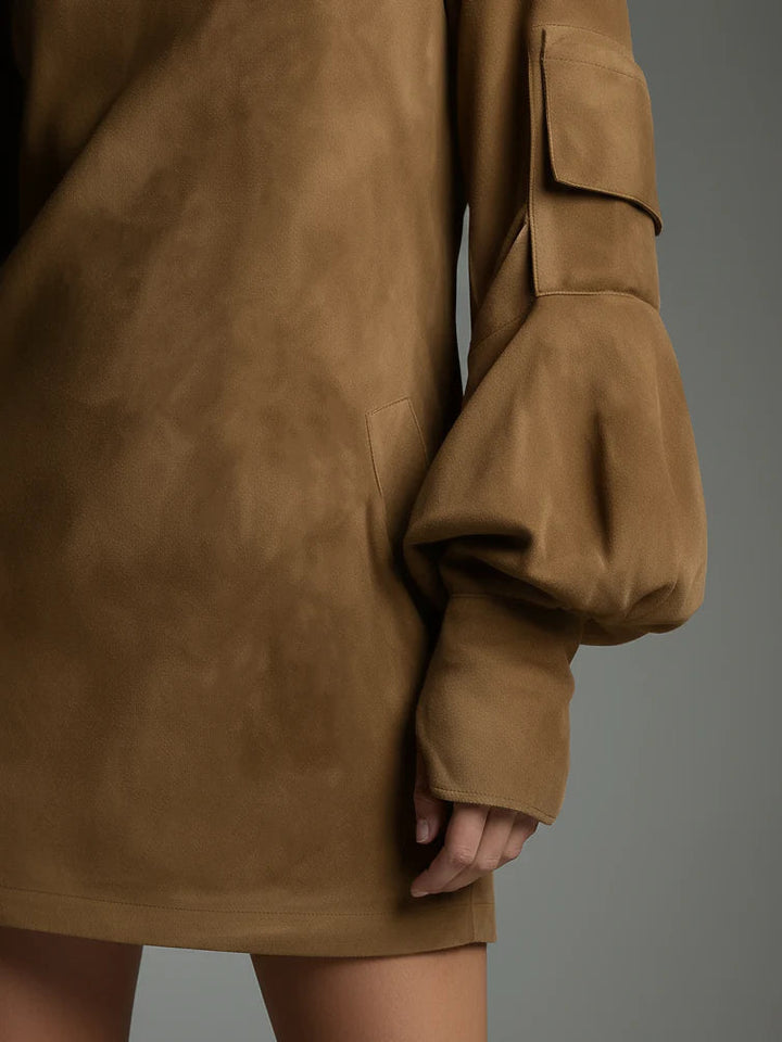 Τζάνετ | Καμηλό Μίνι Φόρεμα με Ψηλό Λαιμό