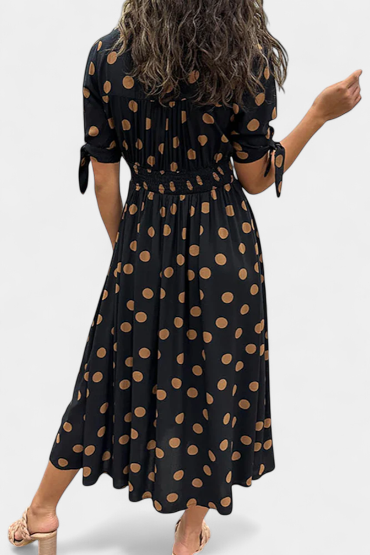 Lizzie Vestido Midi de Lunares | Escote en V Profundo