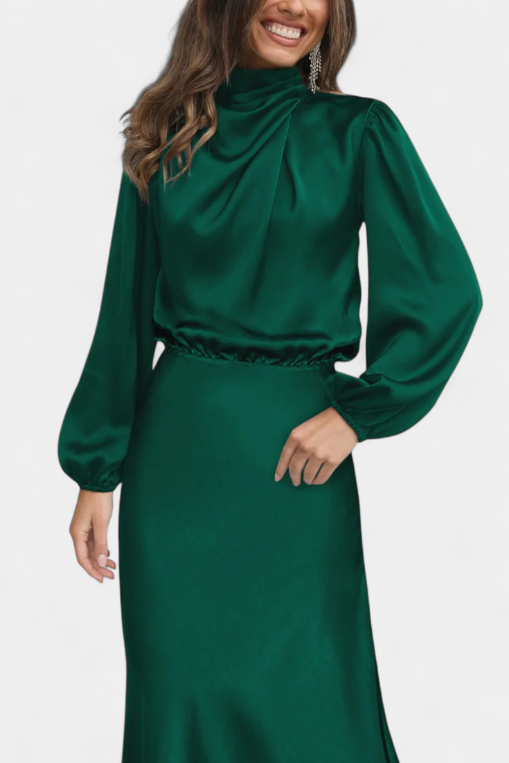 Cecila Vestido Maxi | Cuello Alto | Detalle Floral