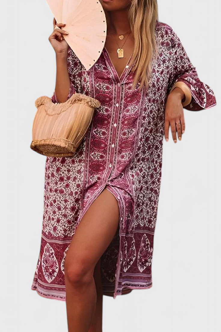 Chinara Vestido Largo Boho | Bordado Étnico | Silueta Relajada