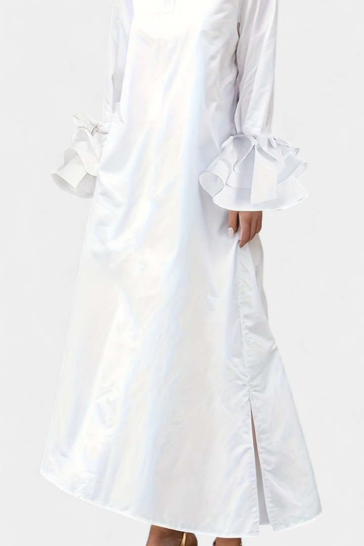 Ramona | Vestido Largo Urbano con Cuello Camisero | Mangas con Volantes