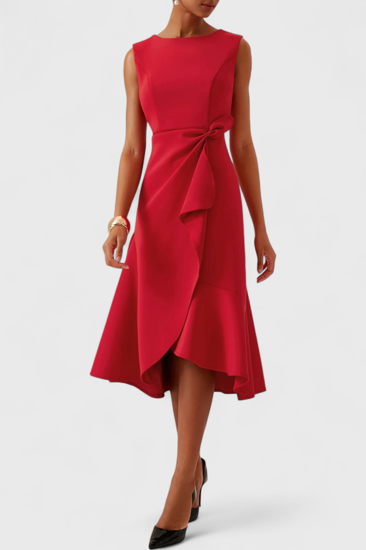 Claudia Vestido Midi Asimétrico | Drapeado Elegante