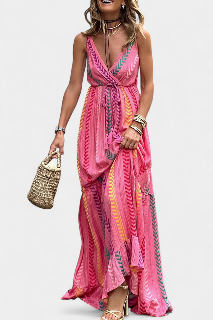 Asunción | Vestido Largo Rosa de Rayas Multicolor