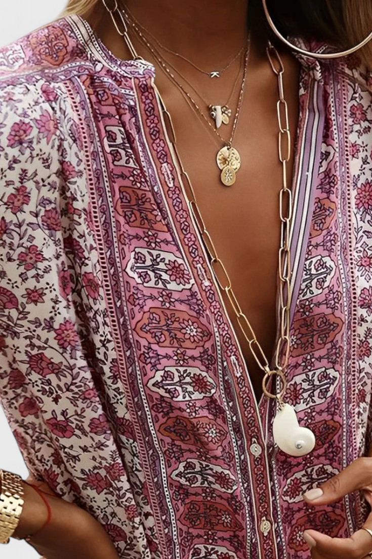 Chinara Vestido Largo Boho | Bordado Étnico | Silueta Relajada