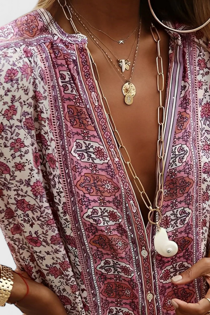 Chinara Vestido Largo Boho | Bordado Étnico | Silueta Relajada