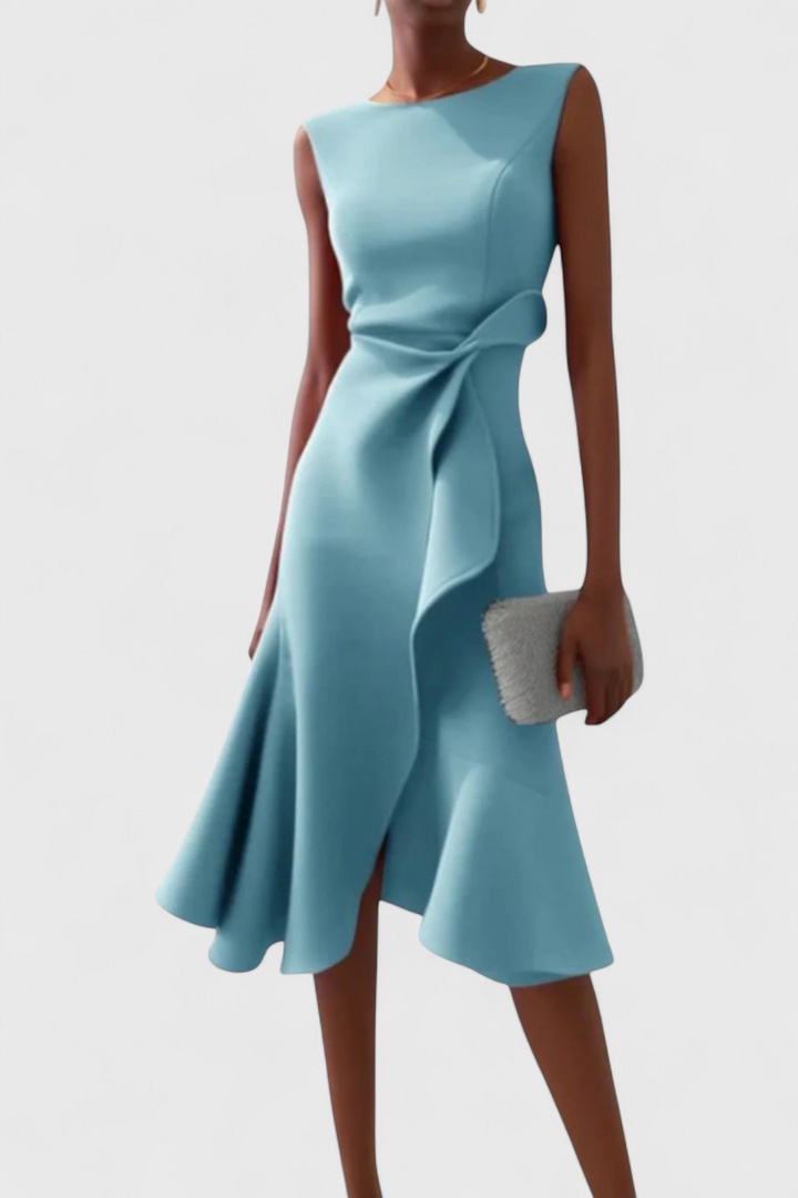 Claudia Vestido Midi Asimétrico | Drapeado Elegante