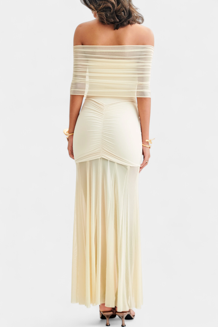 Alodia Vestido Maxi de Hombros | Capa de Malla