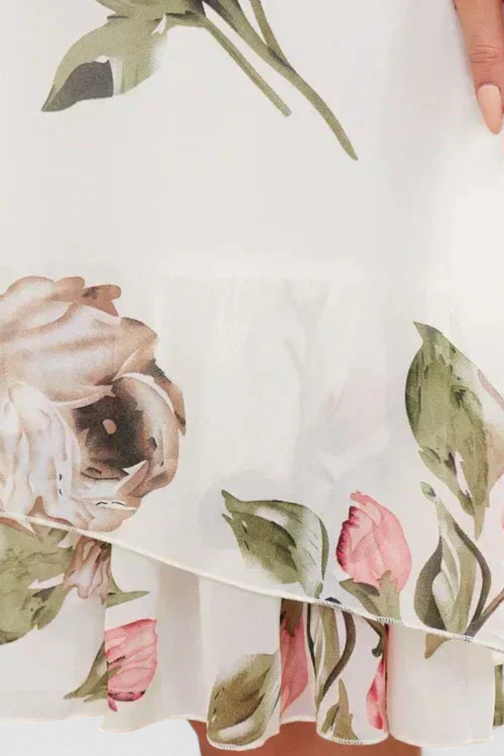 Tameka | Vestido de Gasa Fluida con Pétalos | Mangas Transparentes