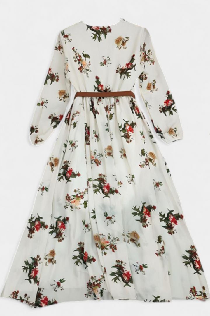 Amanda Vestido Maxi Floral | Cuello en V | Mangas Largas