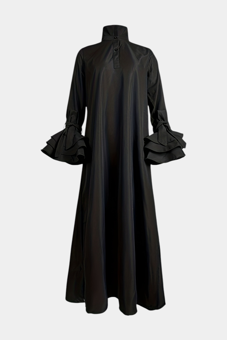 Ramona | Vestido Largo Urbano con Cuello Camisero | Mangas con Volantes